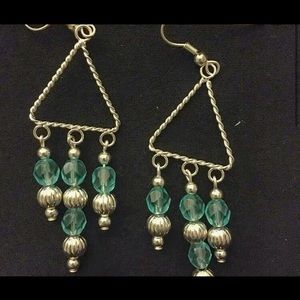 handmade light blue triangle dangle earrings